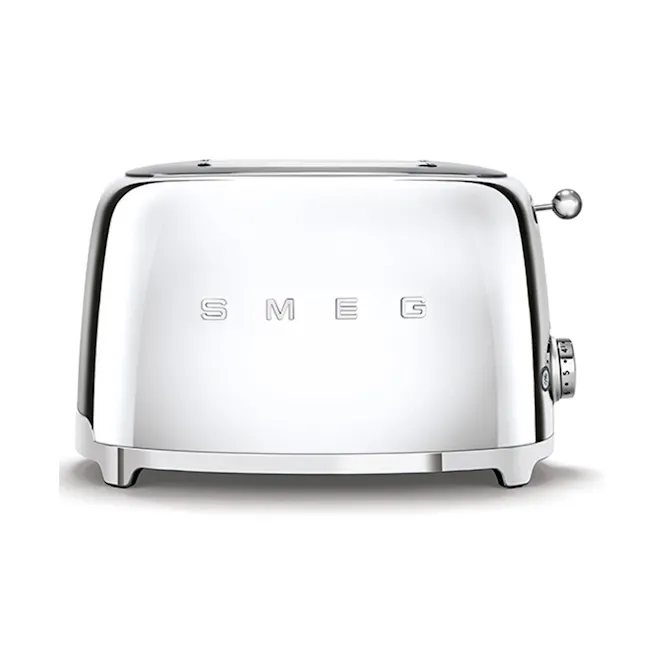Smeg 2-Slice Toaster - Chrome - 1 - Silver toaster, sleek design, minimalist style, modern kitchen appliance, stainless