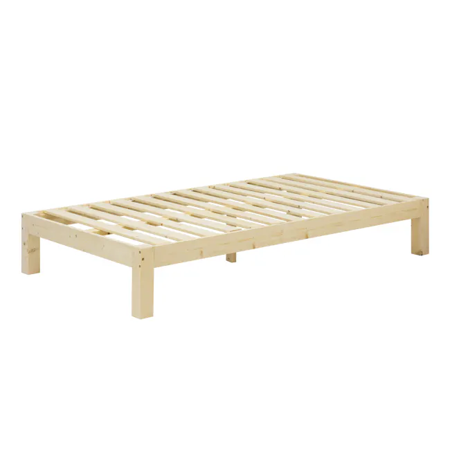 Katana Super Single Wooden Bed - 8 - Wooden frame, slatted design, light wood finish, simple structure, sturdy construction