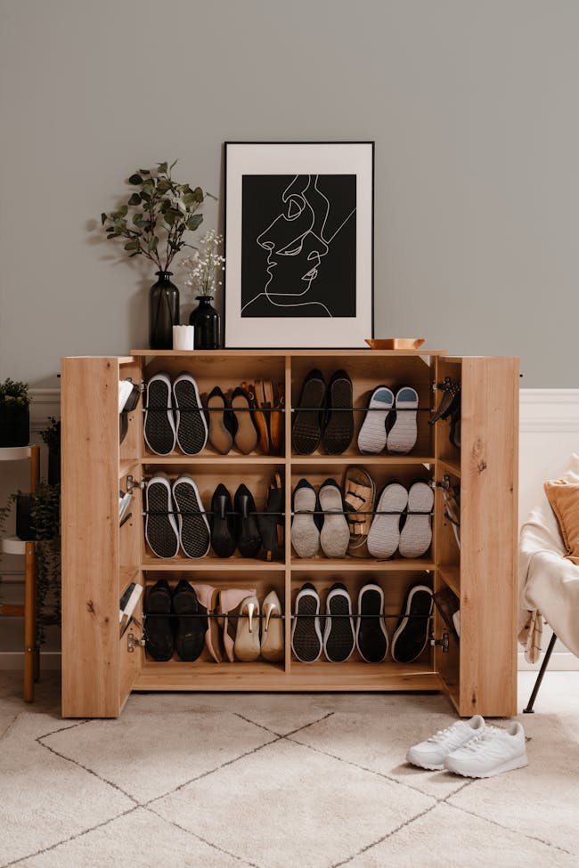(As-is) Satos Shoe Cabinet 1m - Oak - 5
