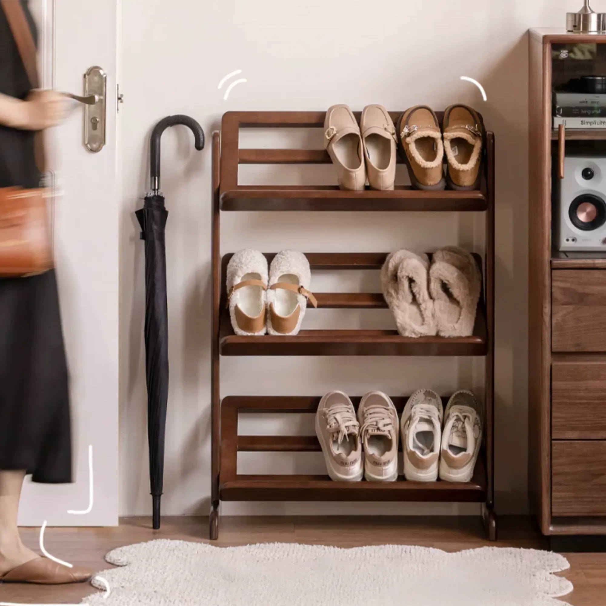 Lara 3 Tier Shoe Rack 0.9m - Walnut - 12