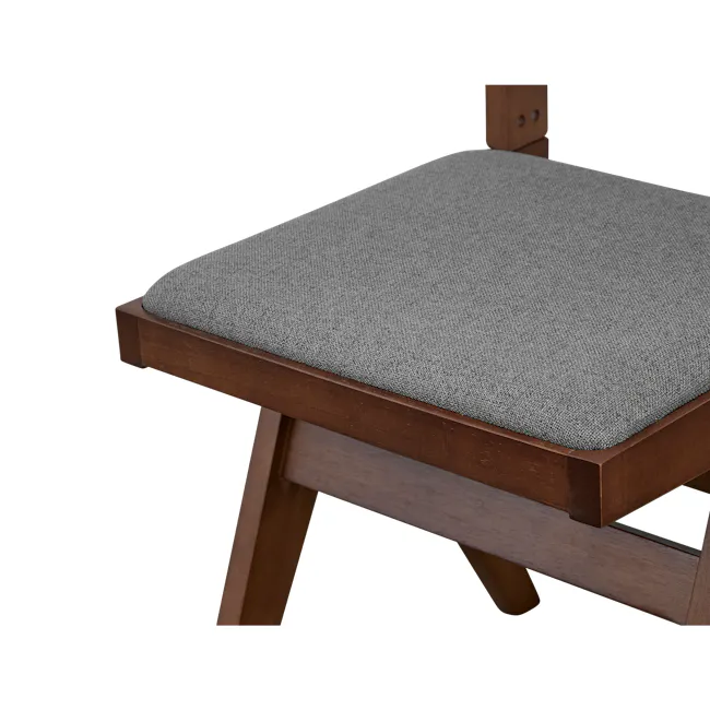 Dean Rattan Chair - Walnut, Dark Grey (Fabric) - 6 - Wooden side table, gray fabric cushion, wooden frame, brown wood