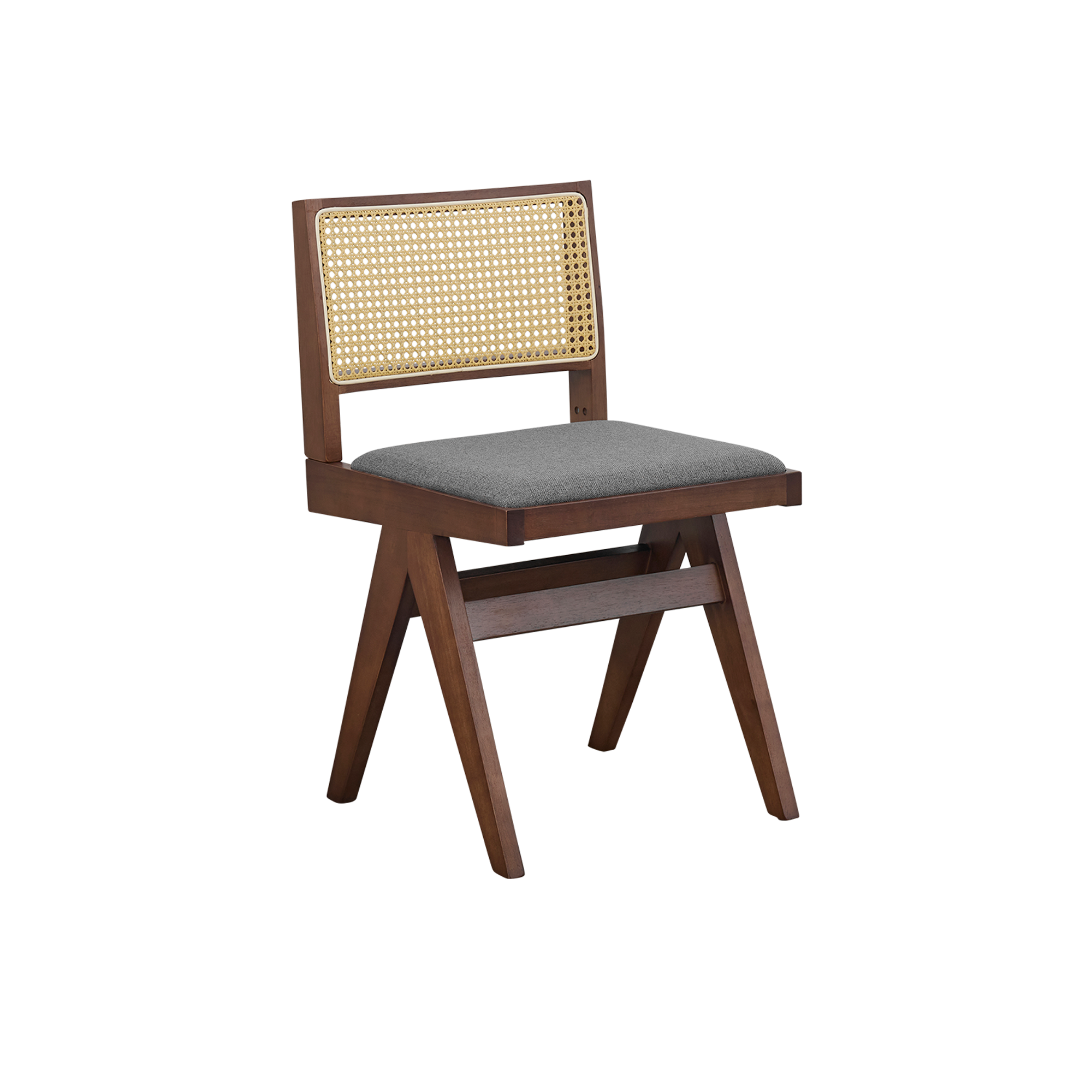 Dean Rattan Chair - Walnut, Dark Grey (Fabric)