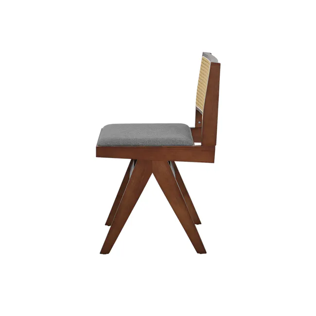 Dean Rattan Chair - Walnut, Dark Grey (Fabric) - 8 - Wooden dining chair with gray cushion, modern design, wooden legs