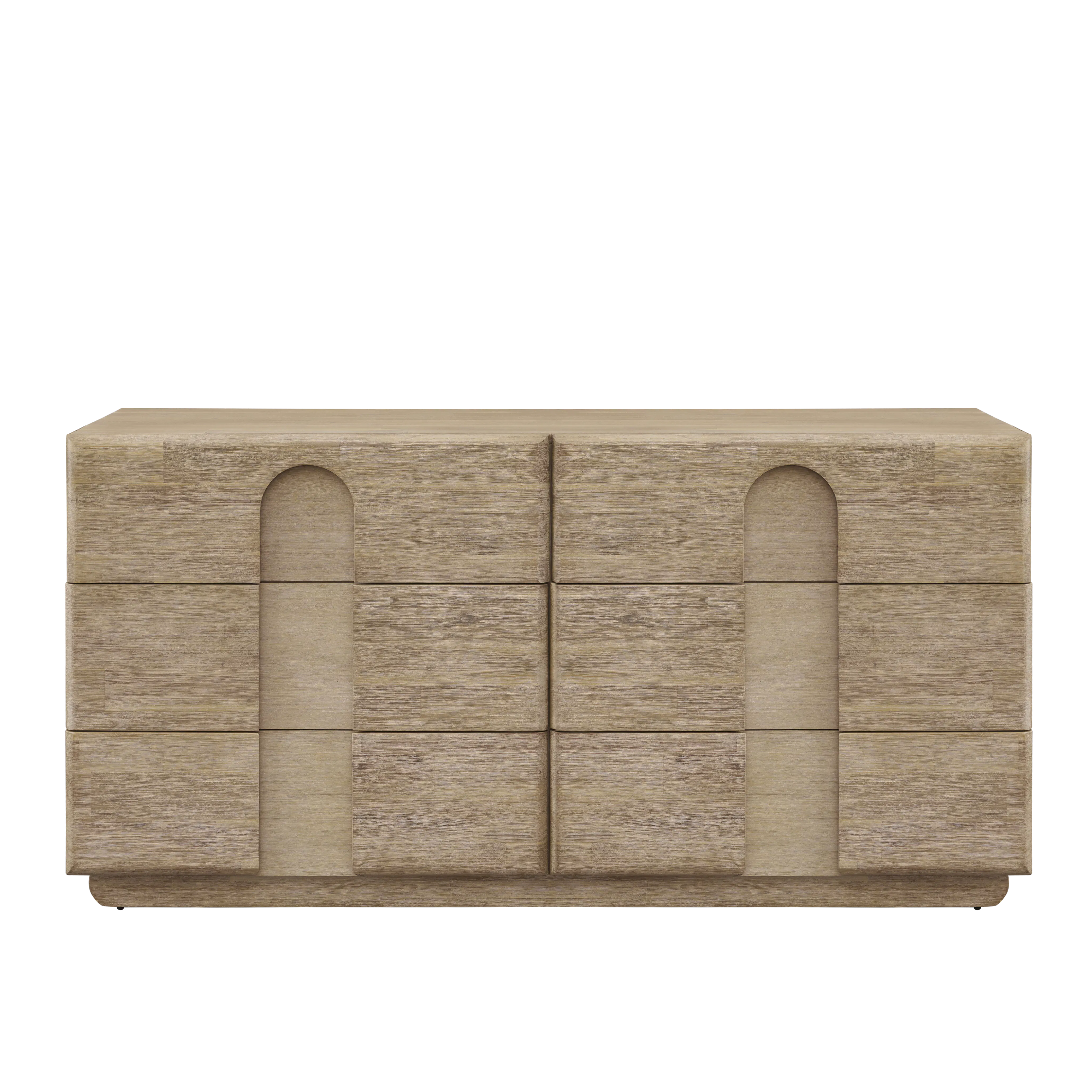 Catania 6 Drawer Chest 1.55m - 16 - Wooden dresser with arched handles, minimalist design, natural wood finish, rectangular