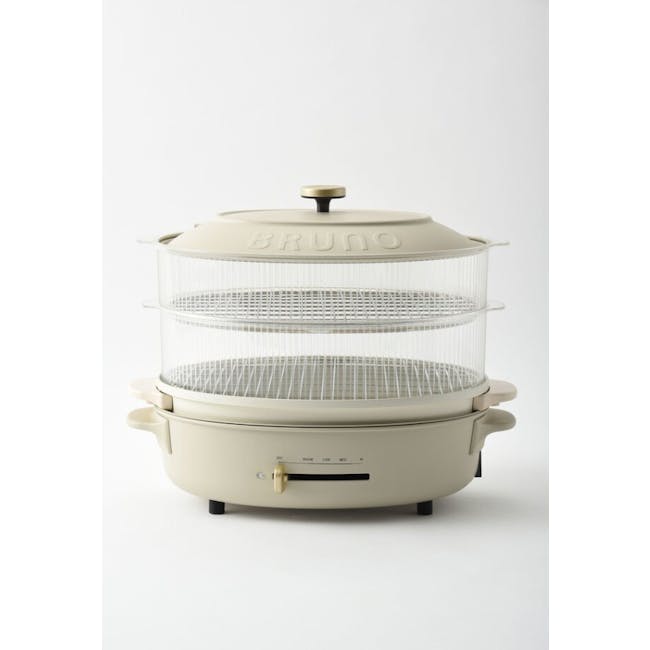 BRUNO Oval Double Steamer Rack Attachment - 3 - Mellow, elegant, vintage-inspired, cream-colored, round, portable, electric