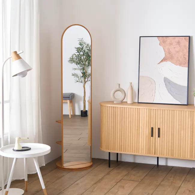 Quino Swivel Standing Mirror with Storage 50 x 170 cm - Natural - 2