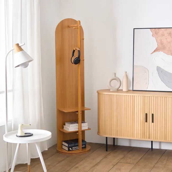 Quino Swivel Standing Mirror with Storage 50 x 170 cm - Natural - 3