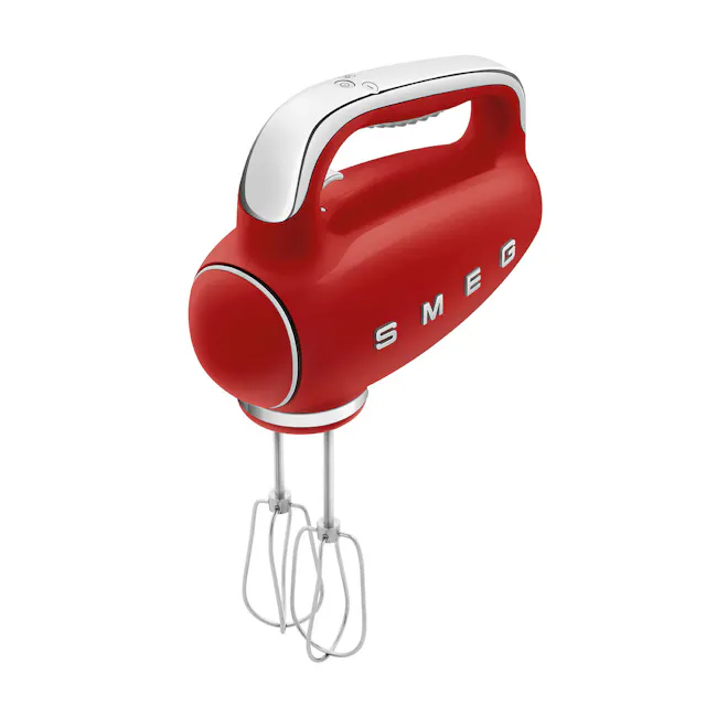 SMEG Hand Mixer - Red - 4 - Red electric mixer with silver accents, sleek design, modern kitchen tool, high-quality