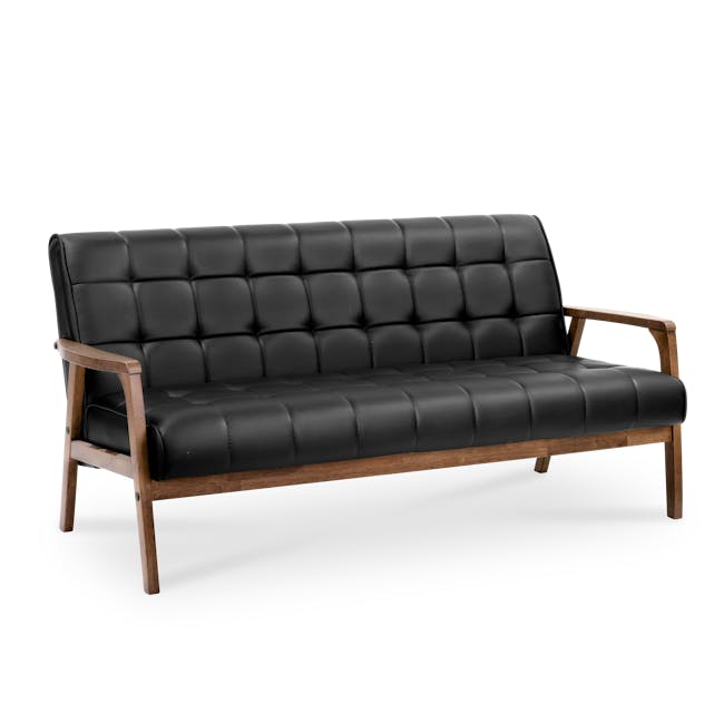 Tucson 3 Seater Sofa - Cocoa, Espresso (Faux Leather) - 4 - Black leather sofa, modern design, wooden frame, high back