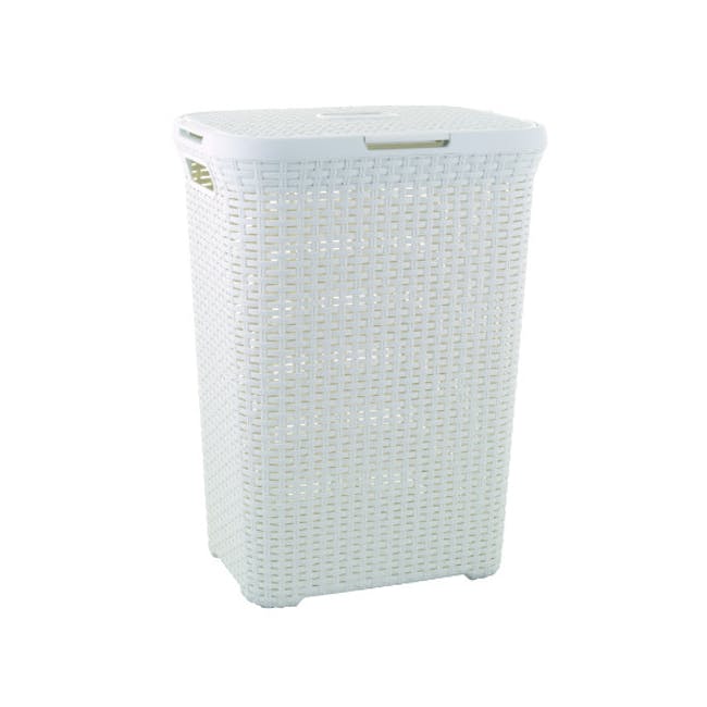Rattan Style Rectangular Hamper with Lid - Off White - 0