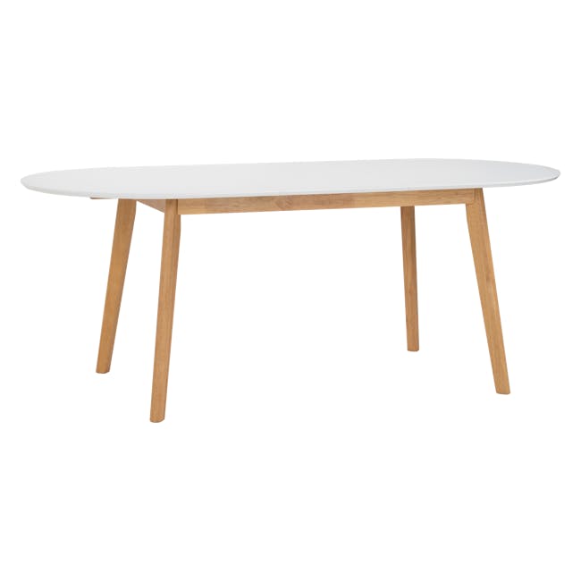 (As-is) Werner Oval Extendable Dining Table 1.5m-2m - Natural, White - 3 - 24 - Modern minimalist table, white top, wooden