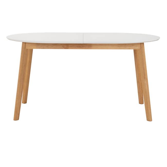 Werner Extendable Oval Dining Table 1.5m-2m in Natural, White with 4 Tricia Dining Chairs in Oak, Light Grey (Fabric) - 1
