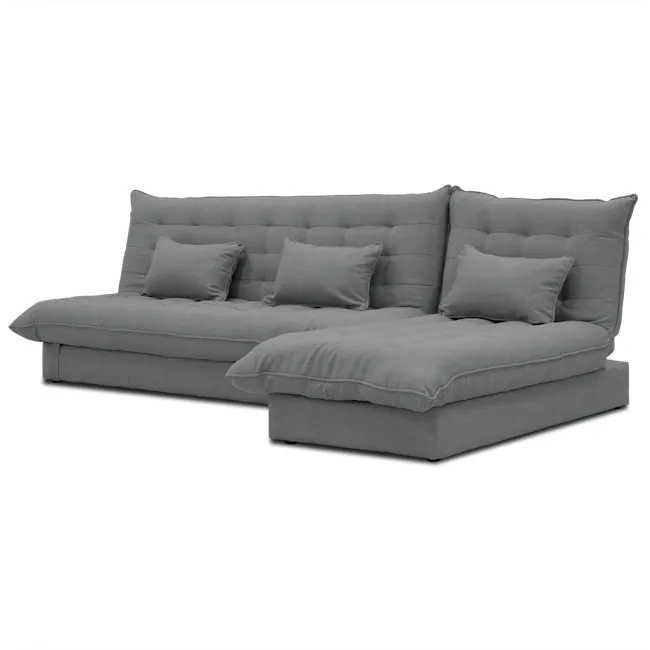 Tessa 3 Seater Storage Sofa Bed - Pewter Grey (Eco Clean Fabric) - 15 - Modern gray sofa with tufted cushions, sleek black