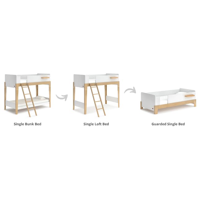 Natty Guarded Single Bed - Barley White & Almond - 7 - Single bunk bed, single loft bed, guarded single bed, ladder, wooden