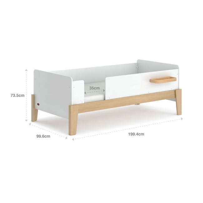 Natty Guarded Single Bed - Barley White & Almond - 6 - White bed frame with wooden legs, 5 cm height, 6 cm width, 35 cm