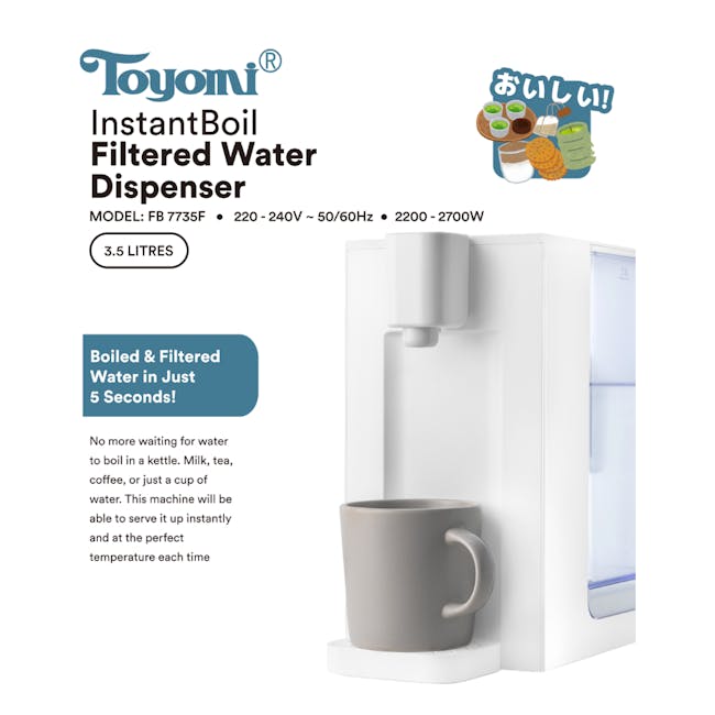 TOYOMI 3.5L InstantBoil Filtered Water Dispenser FB 7735F - Matte White - 3 - Instant Boil, Filtered Water Dispenser, Boiled