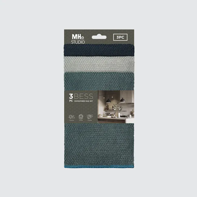 Milton Home Kitchen Microfiber Square Towel (3 Pieces) - Cool - 3