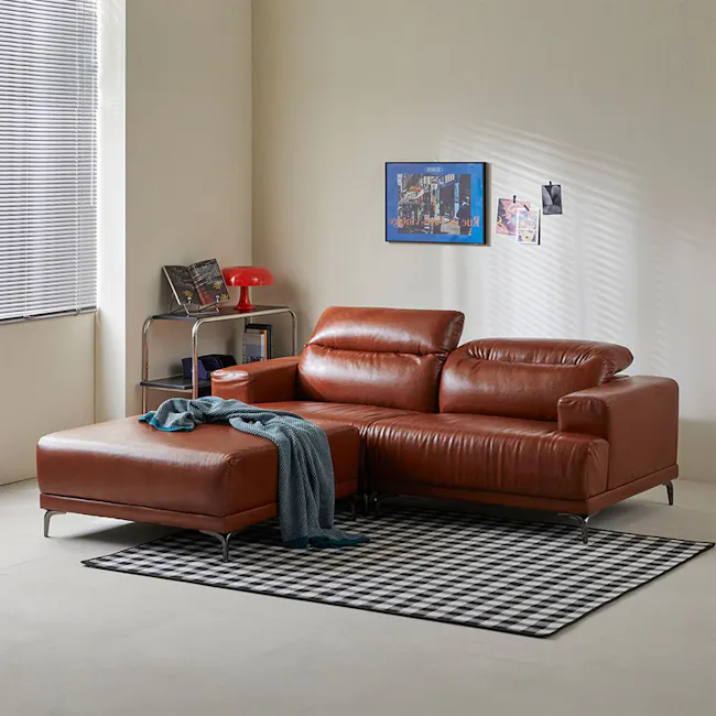 Lorney 3 Seater Sofa with Adjustable Headrest - Camel (Faux Leather) - 92