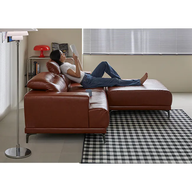 Lorney 3 Seater Sofa with Adjustable Headrest - Camel (Faux Leather) - 94