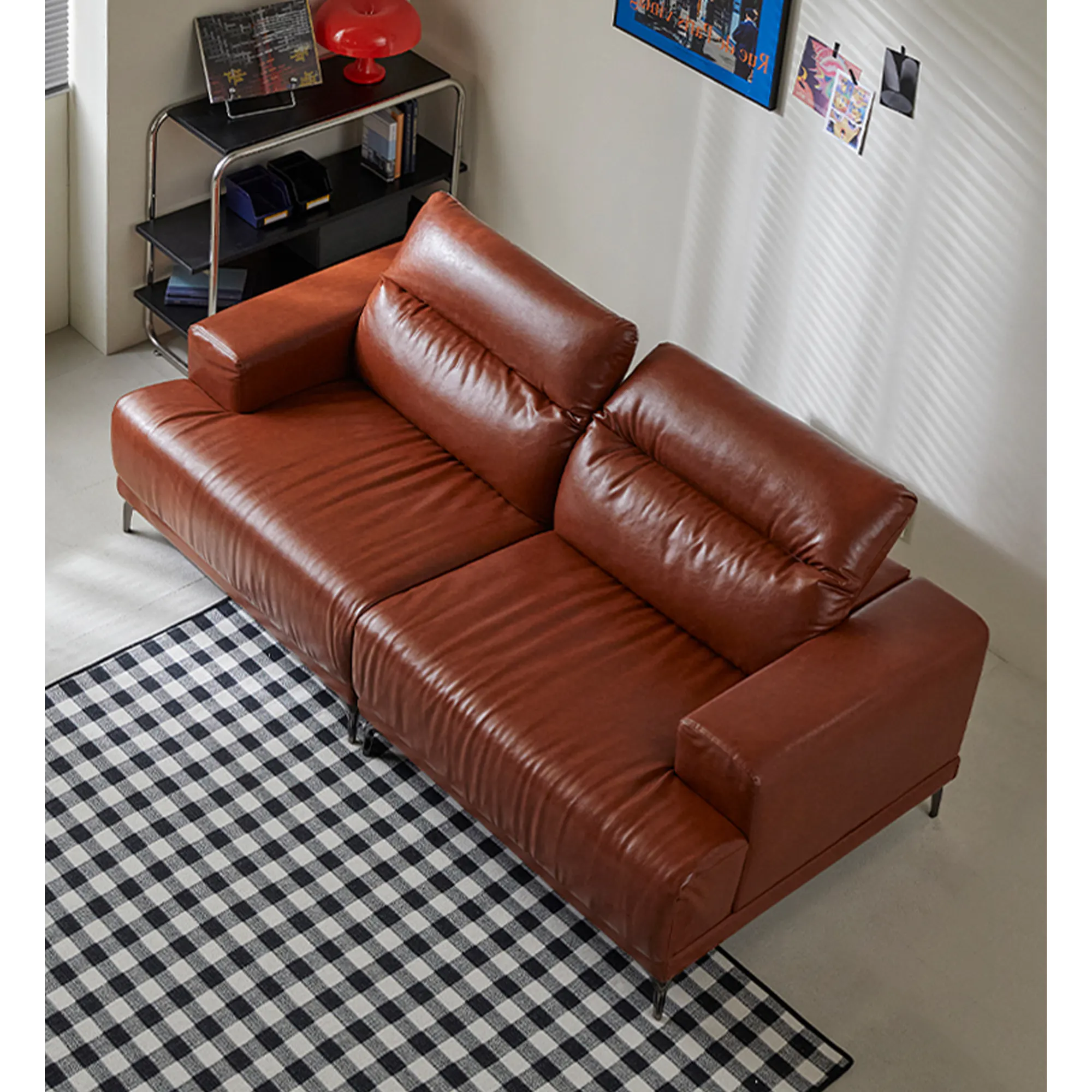 Lorney 4 Seater Sofa with Adjustable Headrest - Camel (Faux Leather) - 14