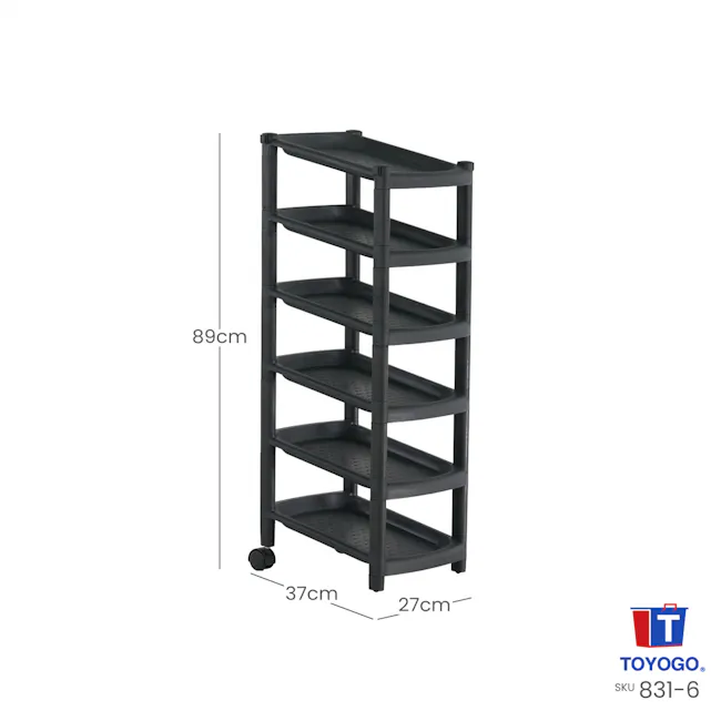 TOYOGO 6 Tier Single Shoe Rack with 2 Wheels - 4