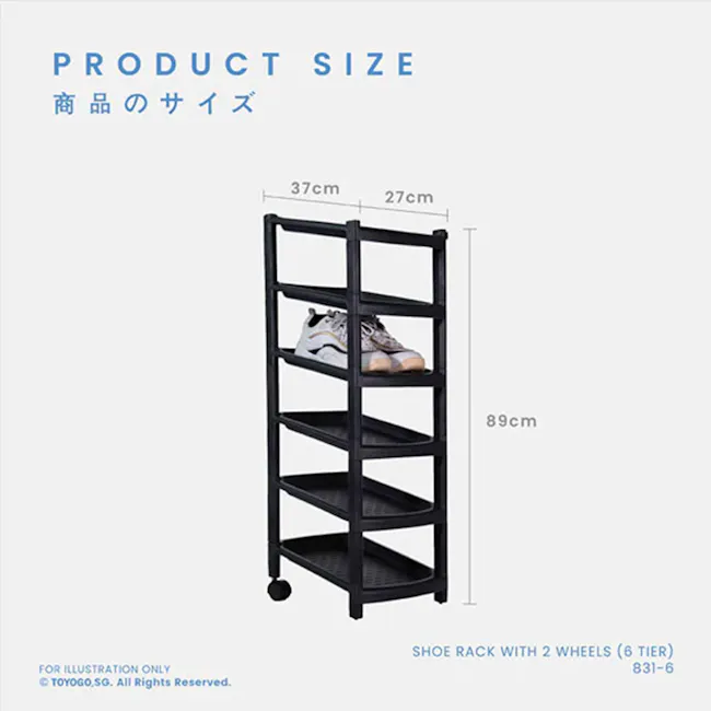 TOYOGO 6 Tier Single Shoe Rack with 2 Wheels - 3