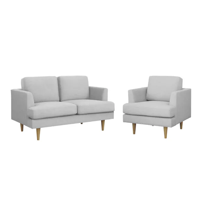 Soma 2 Seater Sofa with Soma Armchair - Silver (Scratch Resistant) - 1 - Light gray upholstered sofa, modern design