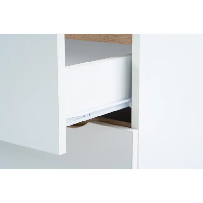 Miah Sideboard 1.6m - Natural, White - 11 - White drawer, minimalist design, open drawer, wooden shelf, clean lines, modern