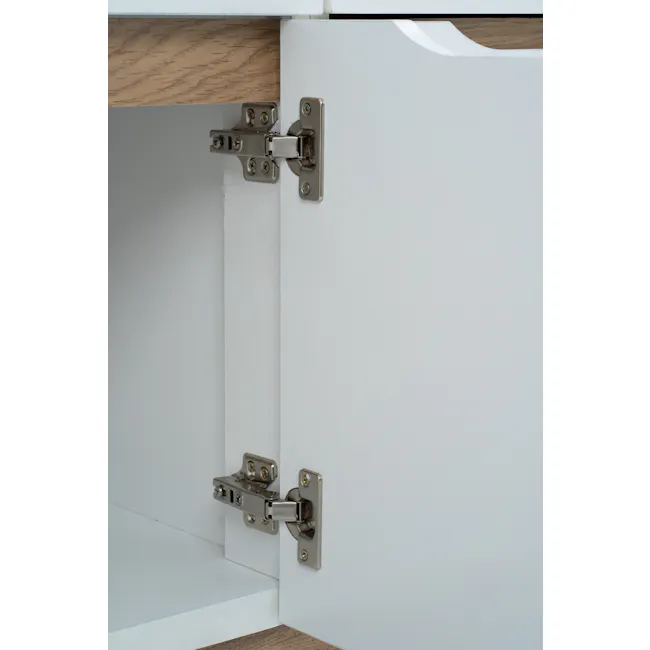 Miah Sideboard 1.6m - Natural, White - 13 - Wooden drawer hinge, metal hinge, white cabinet, wooden surface, white drawer