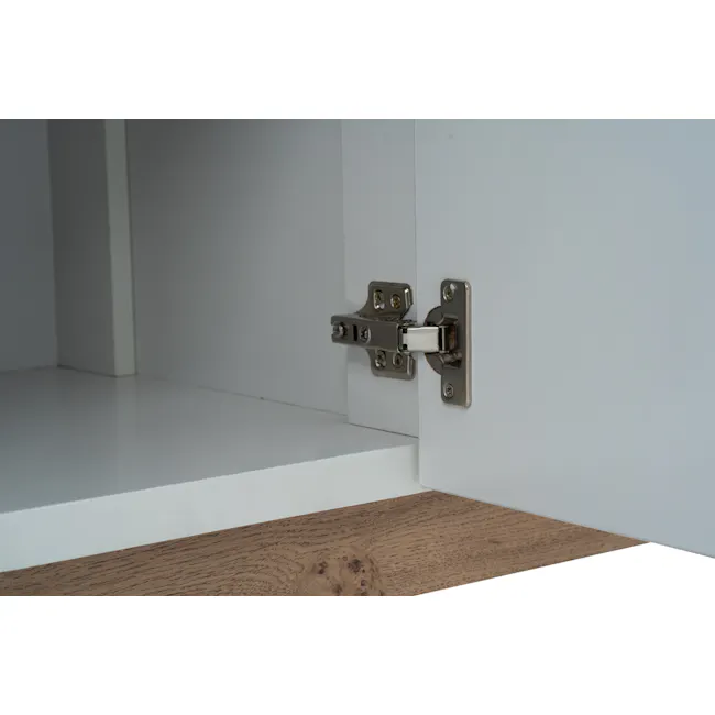 Miah Sideboard 1.6m - Natural, White - 12 - Metal hinge, white cabinet, wooden floor, minimalist design, clean lines, modern