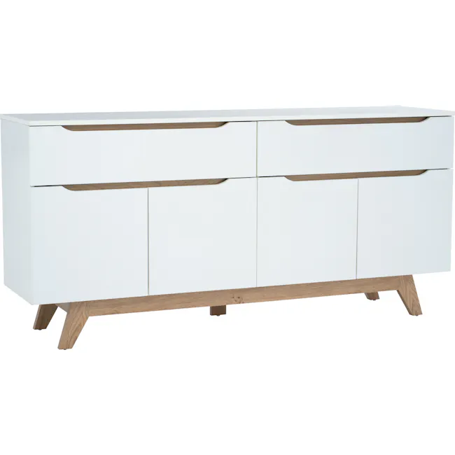Miah Sideboard 1.6m - Natural, White - 3 - White cabinet with wooden accents, minimalist design, modern aesthetic, sleek