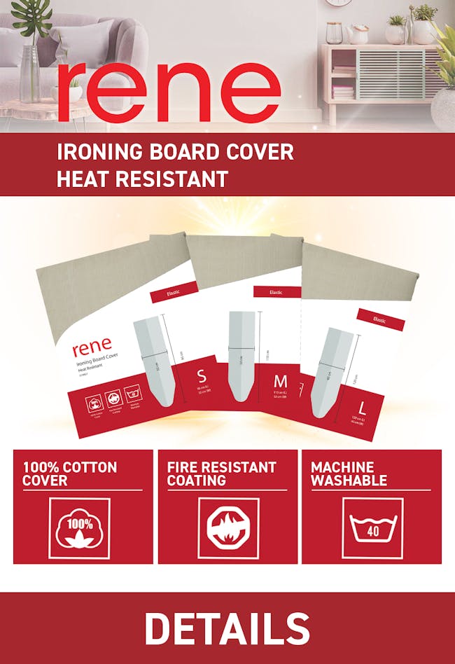 Rene Cotton Ironing Board Cover Heat Resistant 3mm Padding (3 Sizes) - Small: 30.5 x 94cm - 1