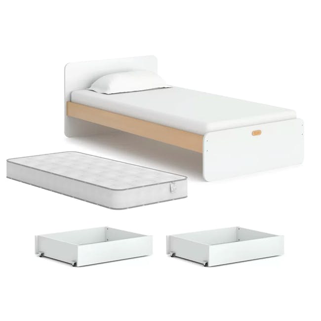 Boori Neat Single Bed with 2 Drawers - Barley White, Almond - 8