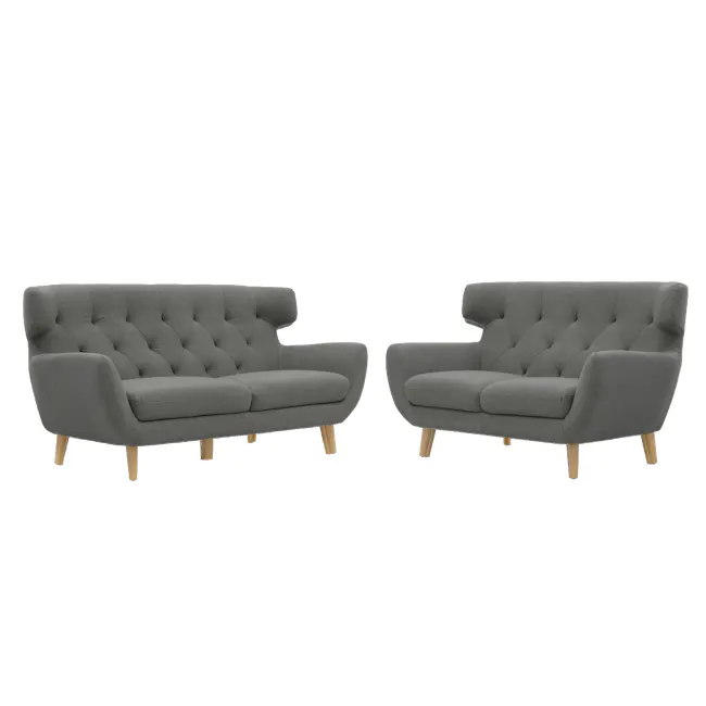 Agatha 3 Seater Sofa with Agatha 2 Seater Sofa - Granite - 1 - Grey upholstered armchair, modern design, tufted upholstery