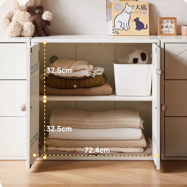 Mika Kids 2 Door Cabinet - 7 - foldable storage cabinet, neatly organized, child-friendly storage, white storage unit, soft