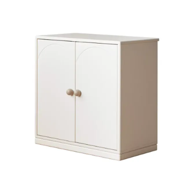 Mika Kids 2 Door Cabinet - 1 - White cabinet with elegant curves, minimalist design, two doors with round handles