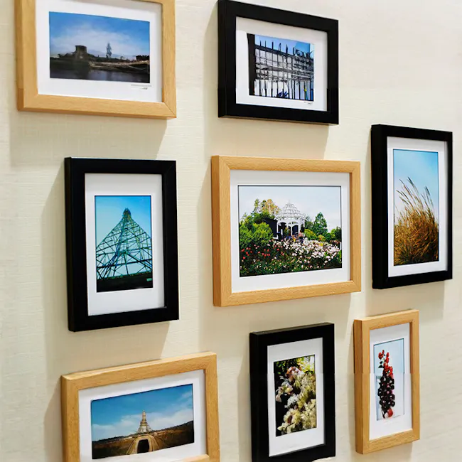 A5 Size Wooden Frame - Natural - 5 - Elegant garden scene framed in black and white, Tower structure in blue sky framed in