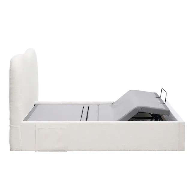 Lyra Queen Adjustable Bed - White Boucle - 24