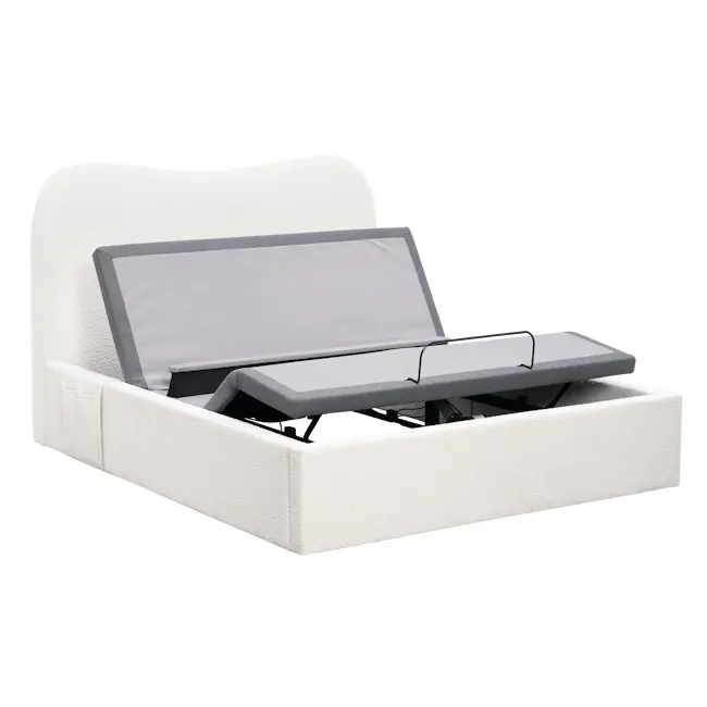 Lyra Queen Adjustable Bed - White Boucle - 2