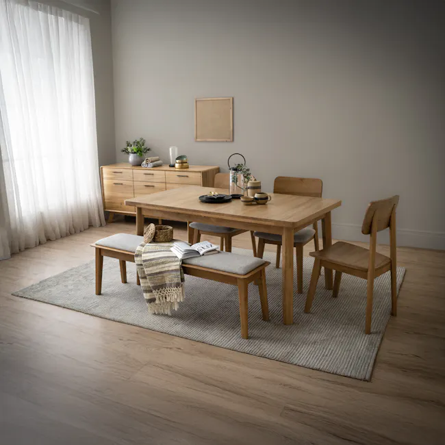 Toronto Extendable Dining Table 1.6m-2m with Toronto Bench 1.5m and 4 Toronto Cushioned Dining Chairs - 46
