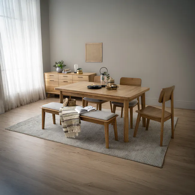 Toronto Extendable Dining Table 1.6m-2m with Toronto Bench 1.5m and 4 Toronto Cushioned Dining Chairs - 48