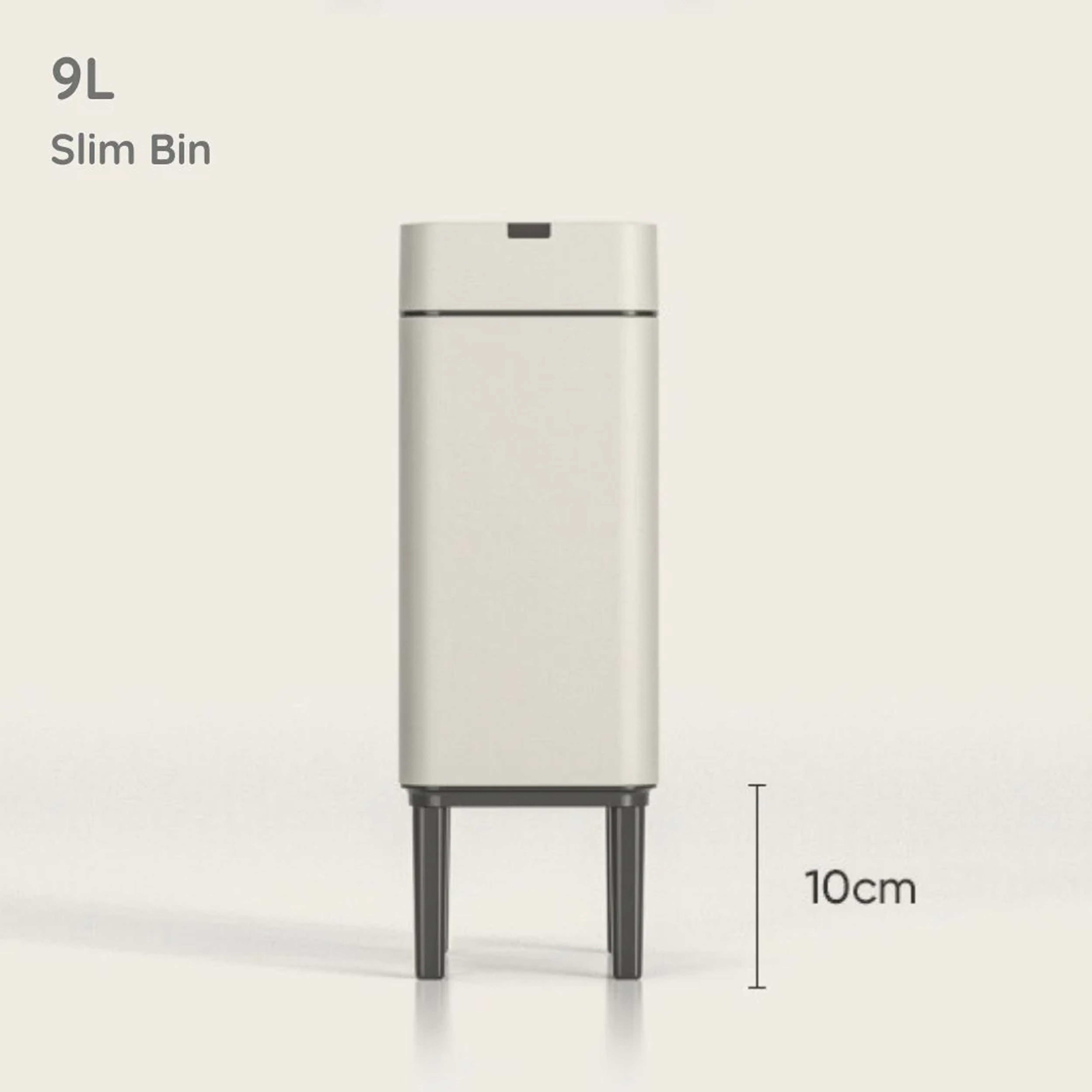 Yubin Lumi Stainless Steel Narrow Slim Bin 9L - Concrete Grey - 10