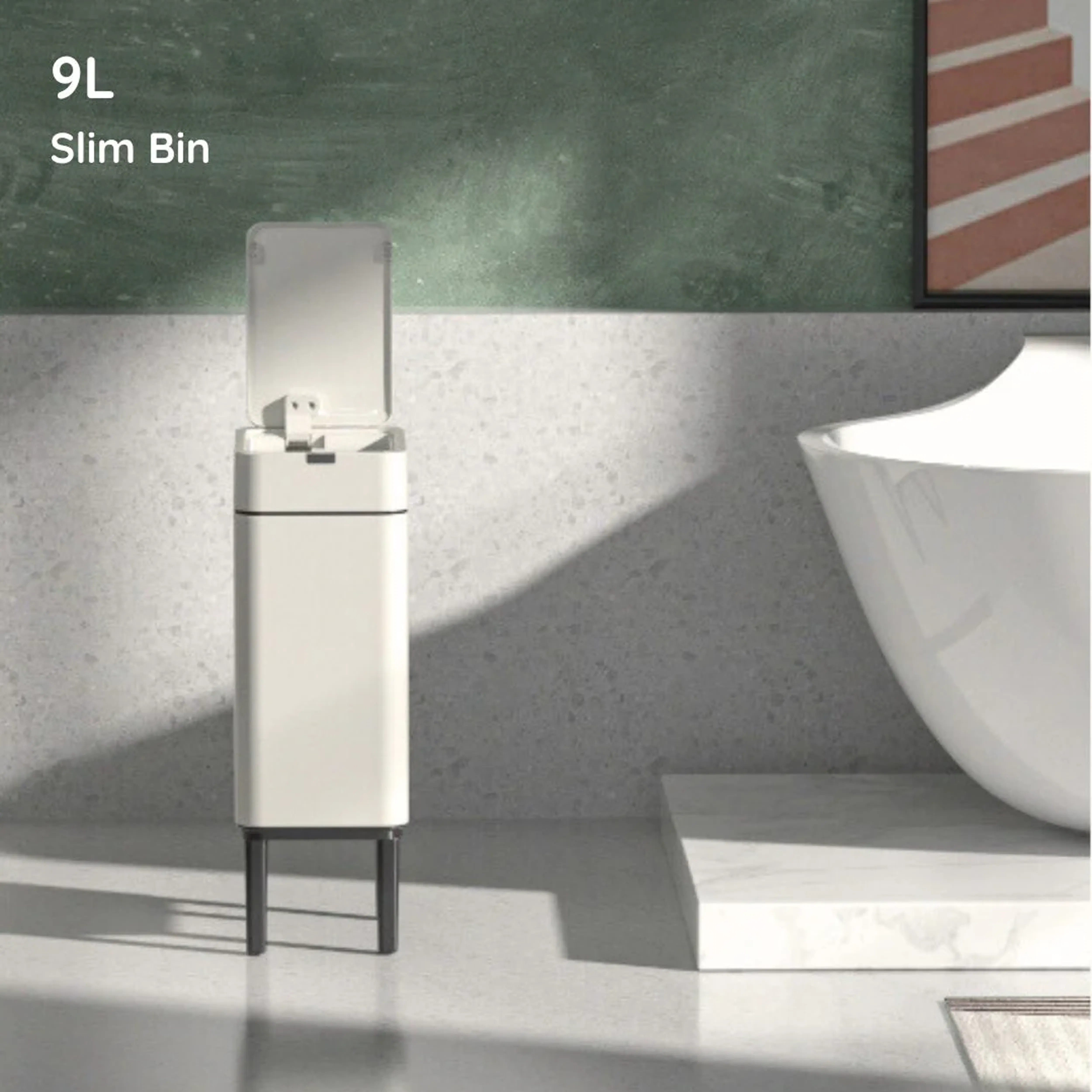 Yubin Lumi Stainless Steel Narrow Slim Bin 9L - Concrete Grey - 7