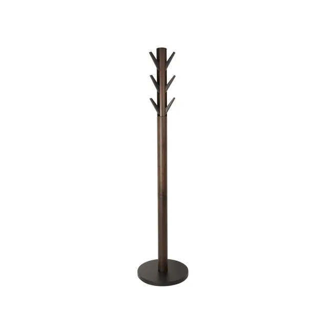 Flapper Coat Rack - Black, Walnut - 1 - Modern stand with tapered design, dark wood finish, cylindrical base, vertical