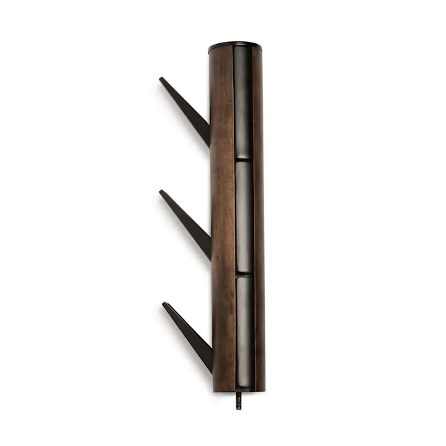 Flapper Coat Rack - Black, Walnut - 10 - Wooden cylindrical object with black metal components, vertical and horizontal