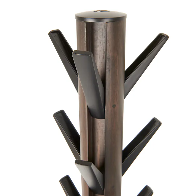 Flapper Coat Rack - Black, Walnut - 8 - Wooden pole with black handles, vertical design, metal base, sturdy construction