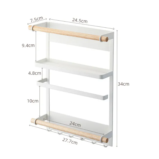Cyril Magnetic Rack - Black - 5 - Wooden shelf with adjustable height, white frame, adjustable armrests, 3 shelves, 24 cm