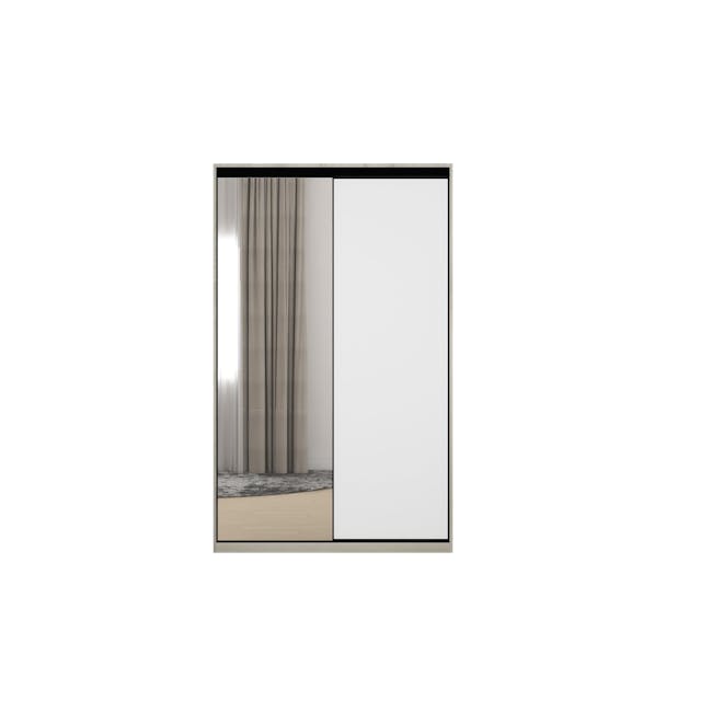 Lorren Sliding Door Wardrobe 1 with Mirror - Matte White, White Oak - 7