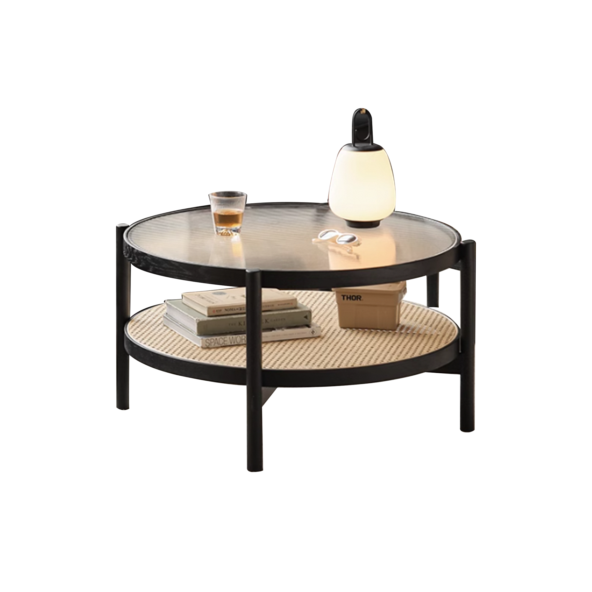 Lilian Rattan Coffee Table - Black Ash (Glass Tabletop)