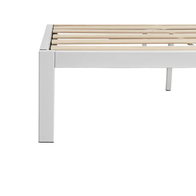 Yves Single Metal Divan Bed - White - 7 - Wooden slats, minimalist design, clean lines, modern aesthetic, light wood finish